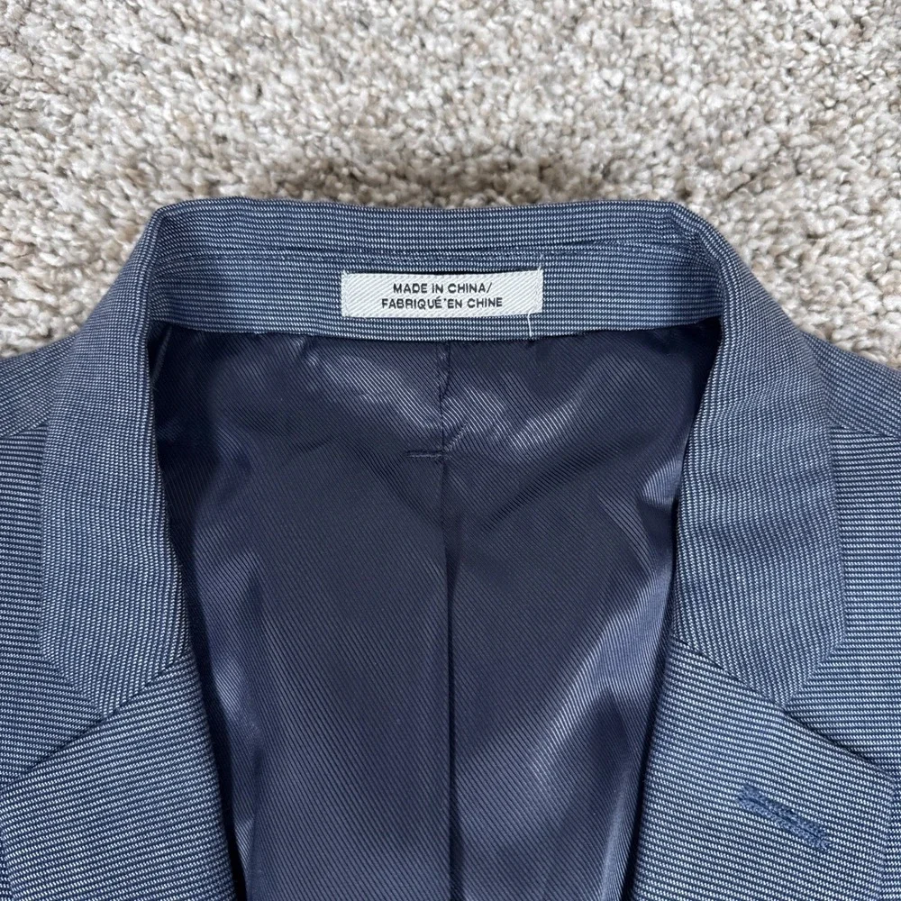 Express Photographer Blazer Mens 44 Regular Blue Fitted Cotton Two-Button Jacket